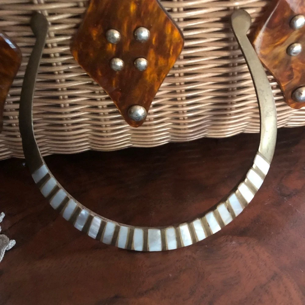 Vintage Child’s Brass & MOP Inlay Collar Necklace
