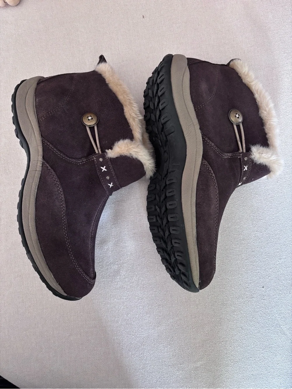 Easy Spirit Dark Brown Suede Faux Fur Slip-On Mules
