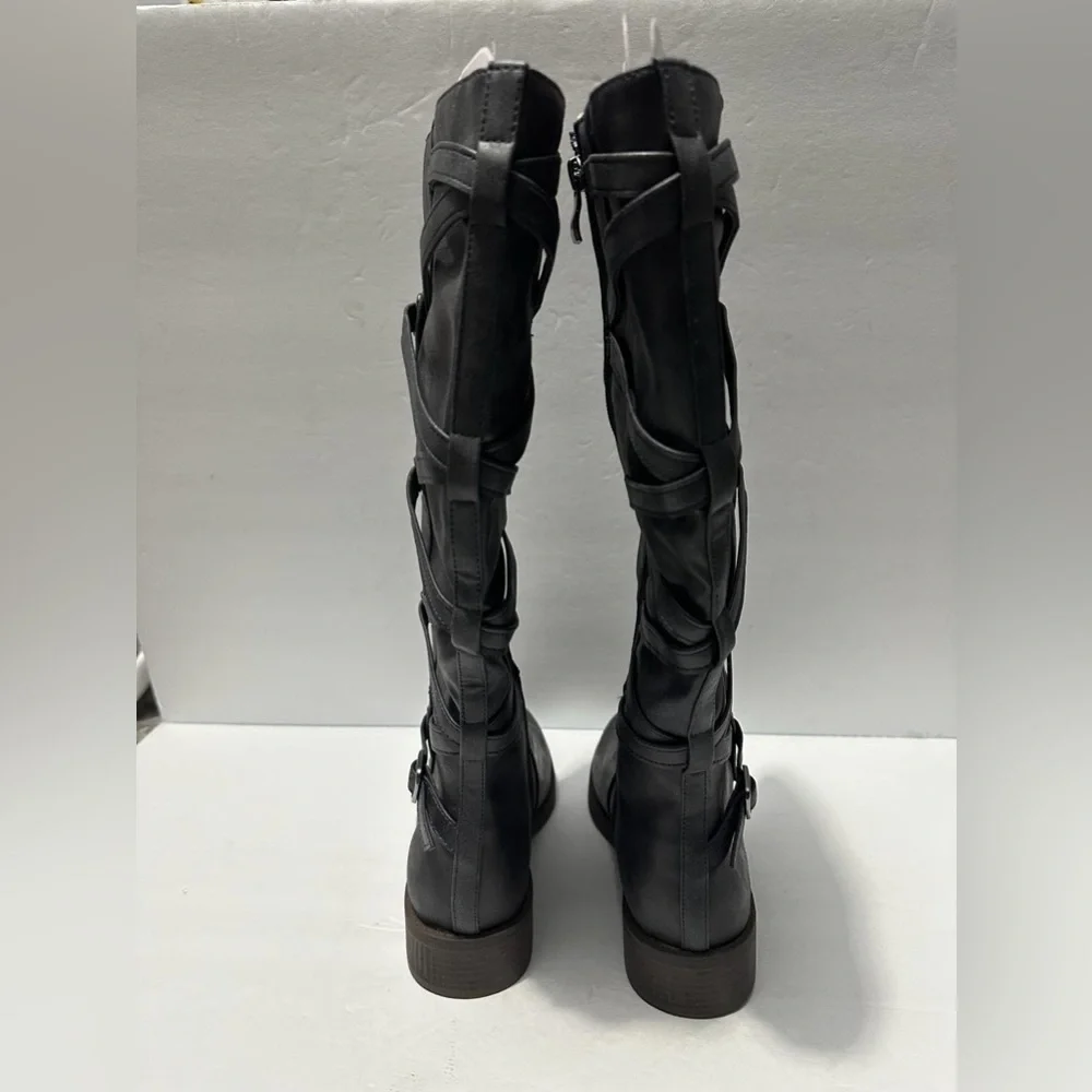Journee Collection Womens Carly WideCalf Stacked Heel Riding boots Size 7 navy