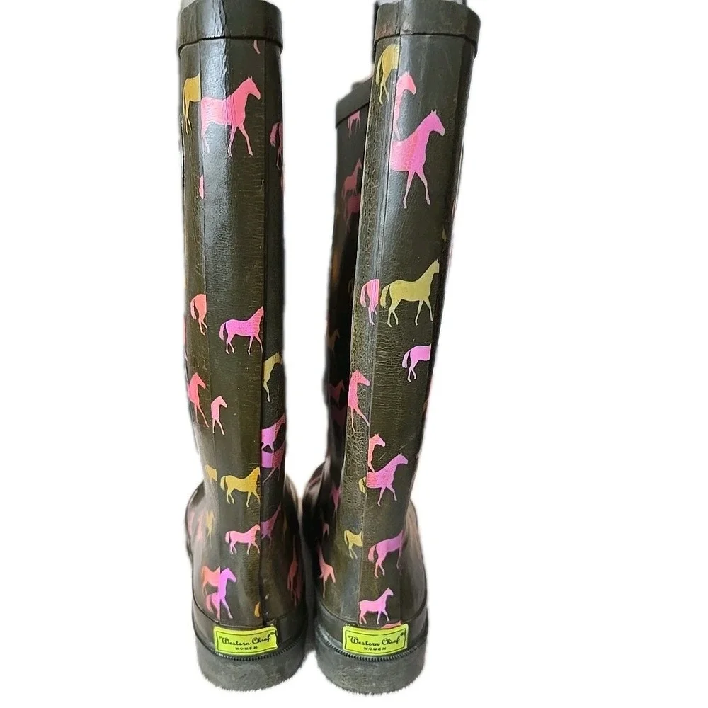 Western Chief Womens‎ Horse Rain Mud Boots sz 6 Brown w/Horse's