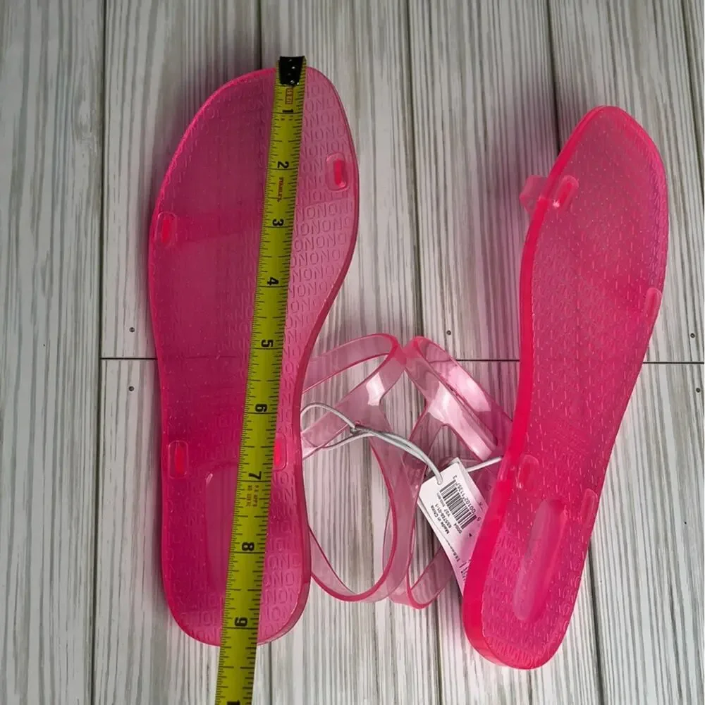 Old Navy Girl's Jelly  Neon Pink Ankle Strap Flat Summer Sandals Sz 4