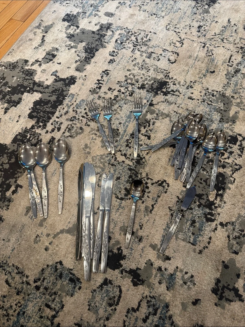 Vintage Stainless Steel Floral Flatware silverware. Not a complete set.