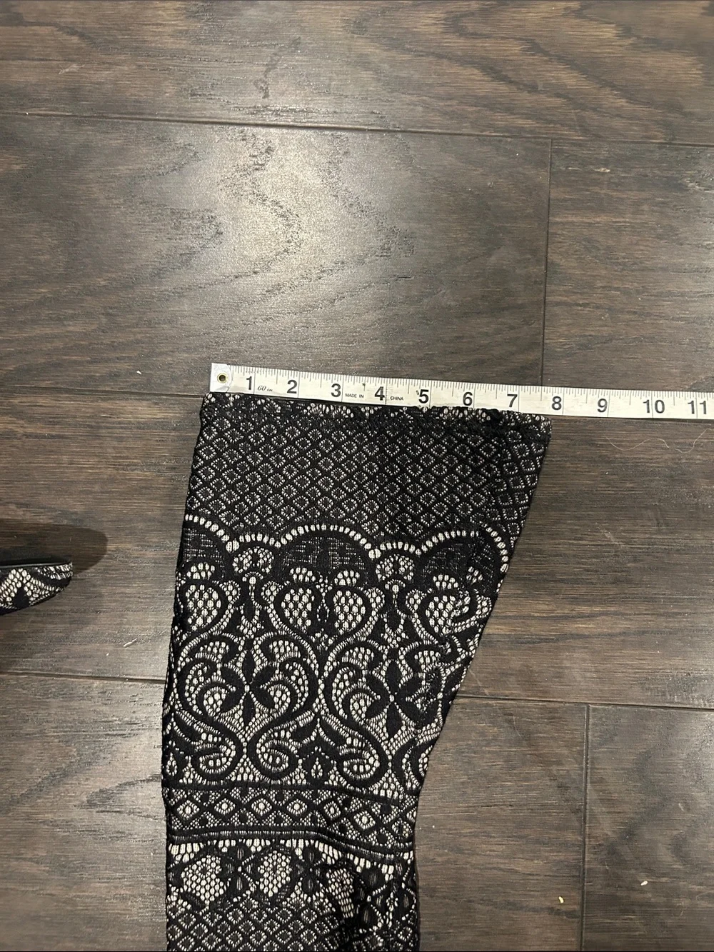 Steve Madden Black and Cream Lace-Pattern Over-the-Knee Stiletto Boots