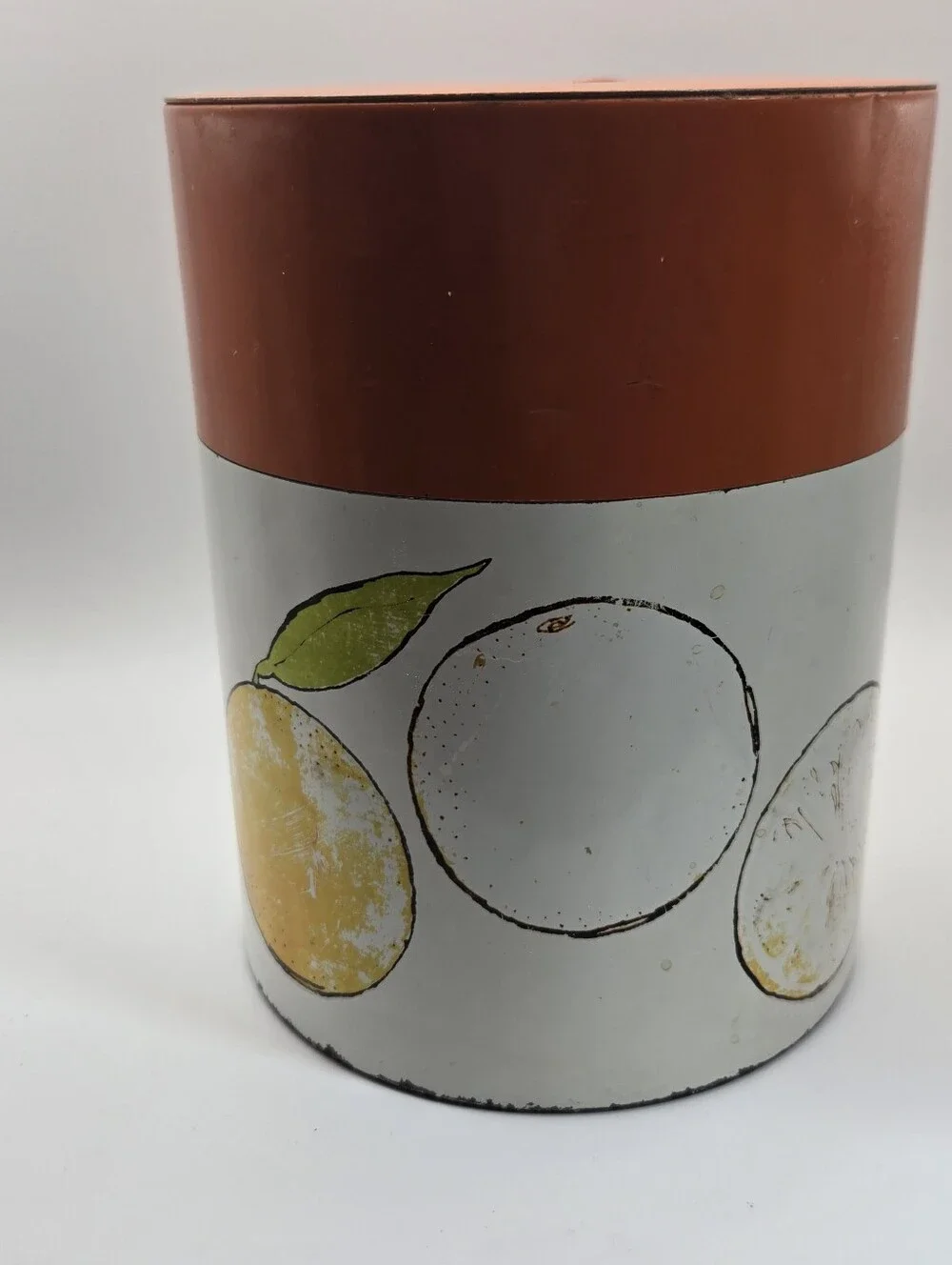 Vintage Mid-Century Modern Metal Tin Canister With Oranges