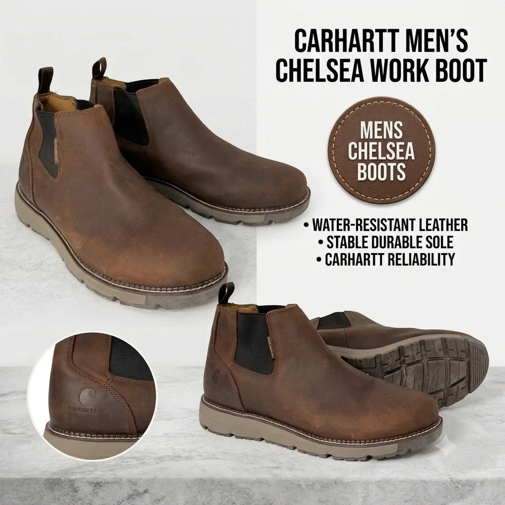 Carhartt Mens Chelsea Work Boot Brown Leather Water Resistant FM4000-M Size 15 W