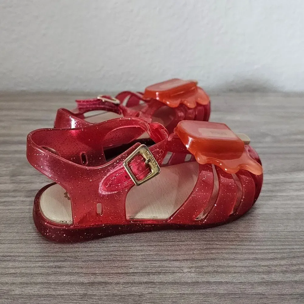 Mini Melissa Aranha VIII Slingback Sandal Melting Popsicle Pink Glitter Kid US 7