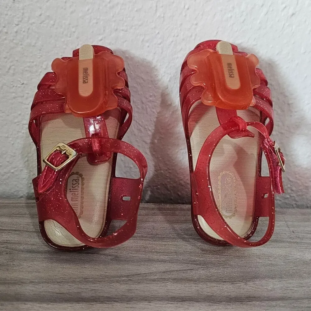 Mini Melissa Aranha VIII Slingback Sandal Melting Popsicle Pink Glitter Kid US 7