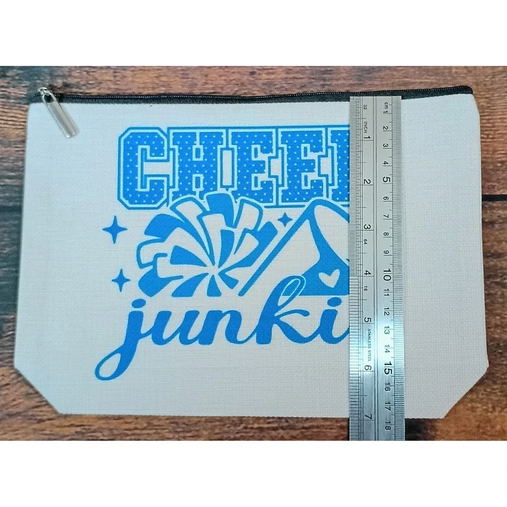Cheer Junkie Canvas Makeup Bag‎ Cheerleading Accessory Pouch Blue White