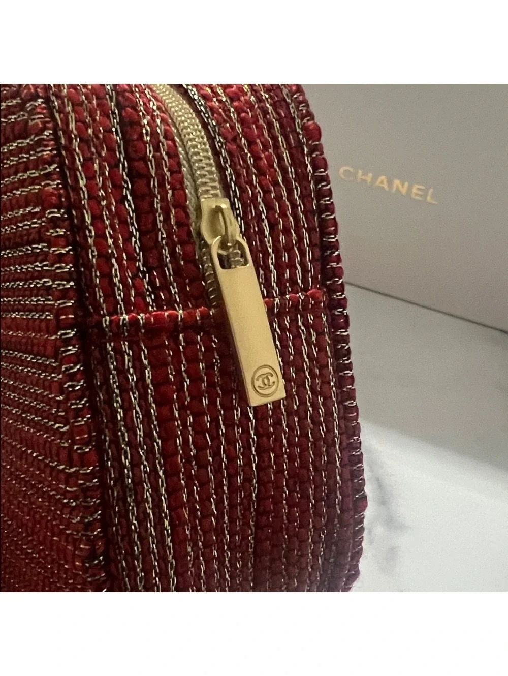 Chanel Limited Edition 2022 Cosmetic Bag in Red & Gold Tweed, NEW in Box