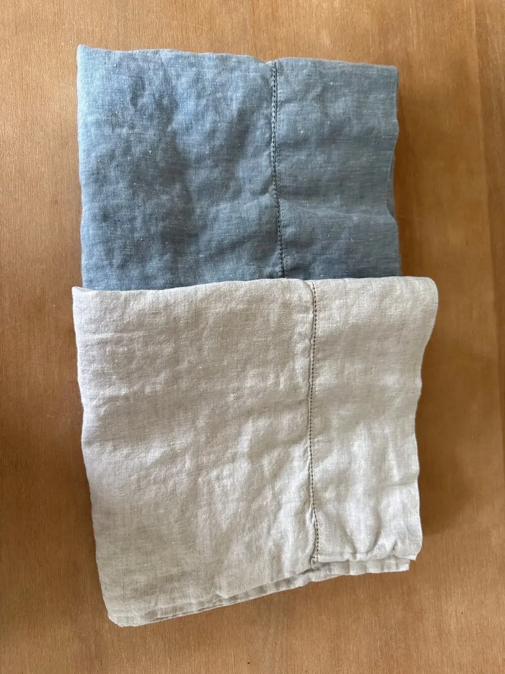 Pottery Barn King 100% Linen Pillowcases 1 Blue and 1 Cream
