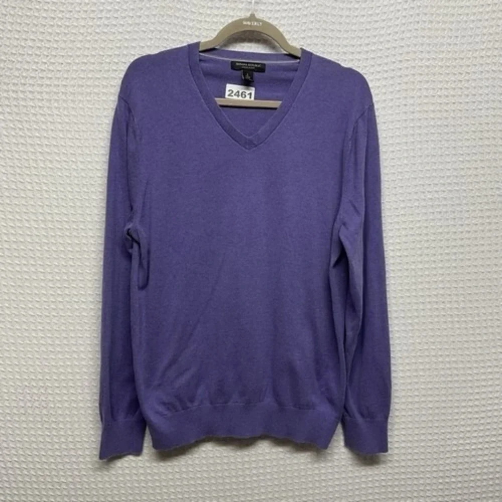 Banana Republic Luxury Blend Purple V-Neck Sweater Men L China Silk/Cotton/Cashm