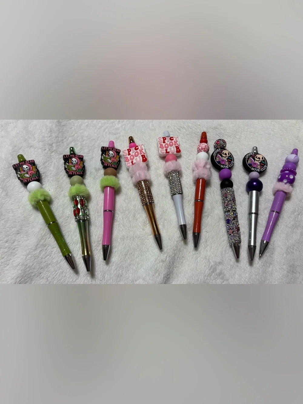 Fancy Beaded Bookclub Pen Sets with Bookish Words Spooky, Spicy, Read