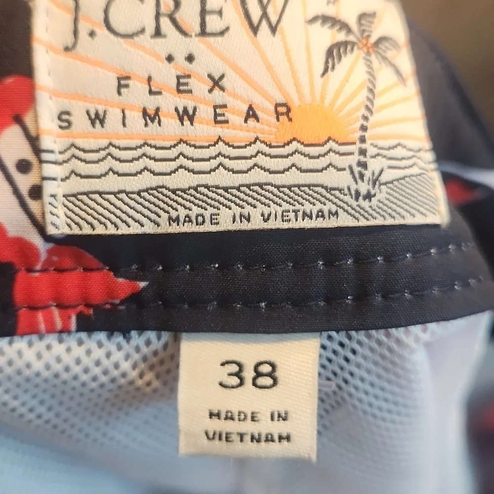 J. Crew Men's Swim Shorts - Navy with Red and White Accents