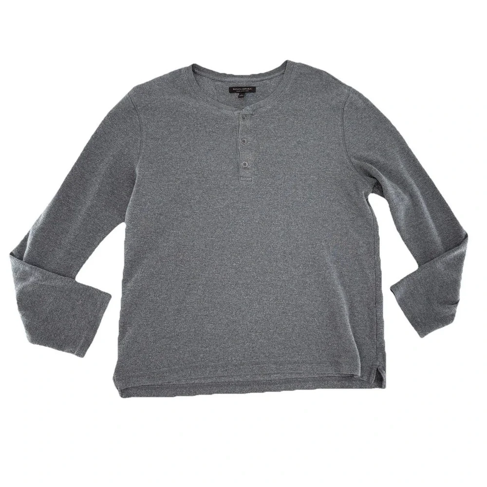 Banana Republic Thermal Shirt Mens Sz L Henley‎ Knit Pullover Gray Normcore