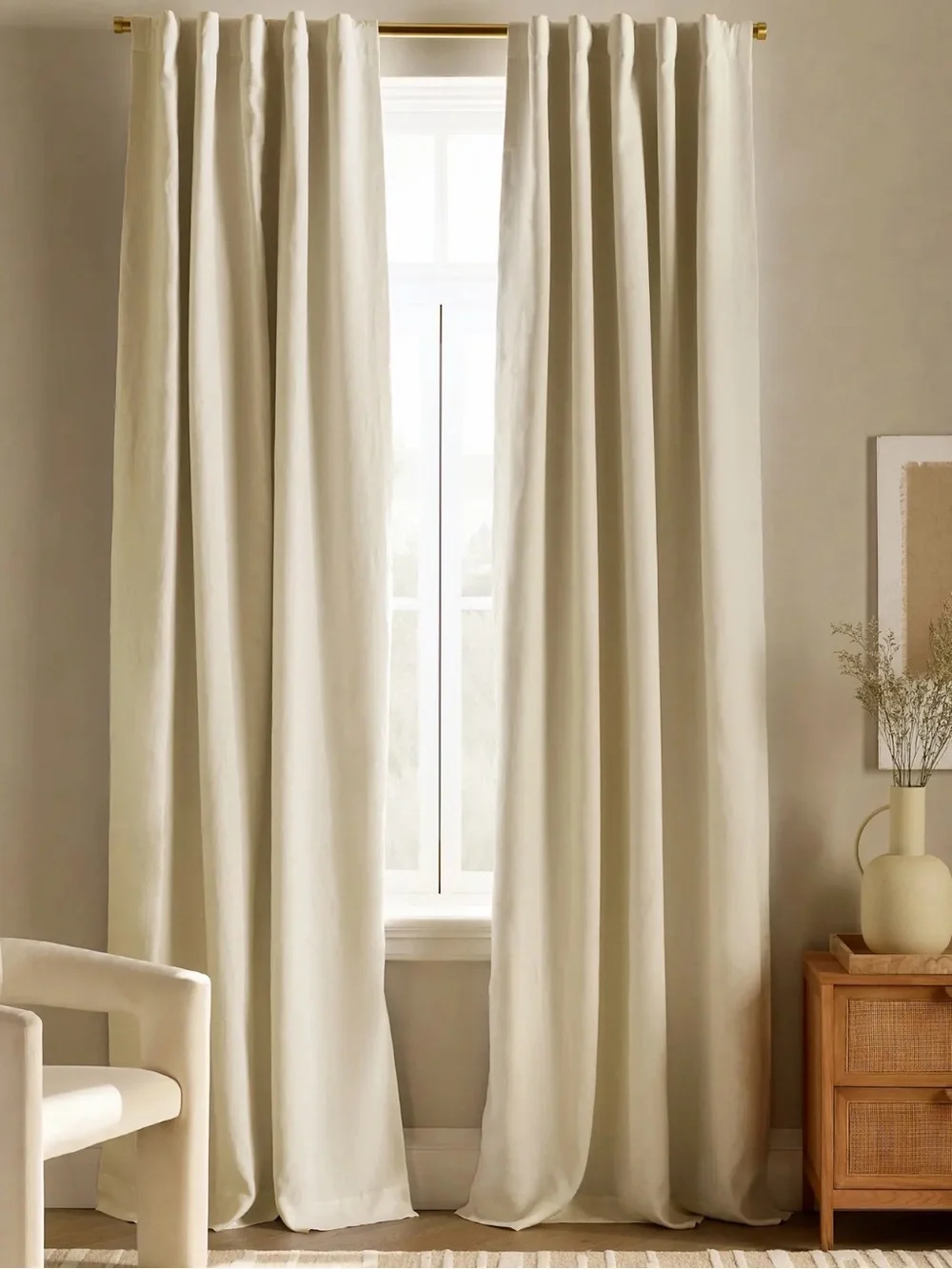 NWOT 48x84 Linen Room Darkening Curtain Panel in Ivory - Per Panel is $92