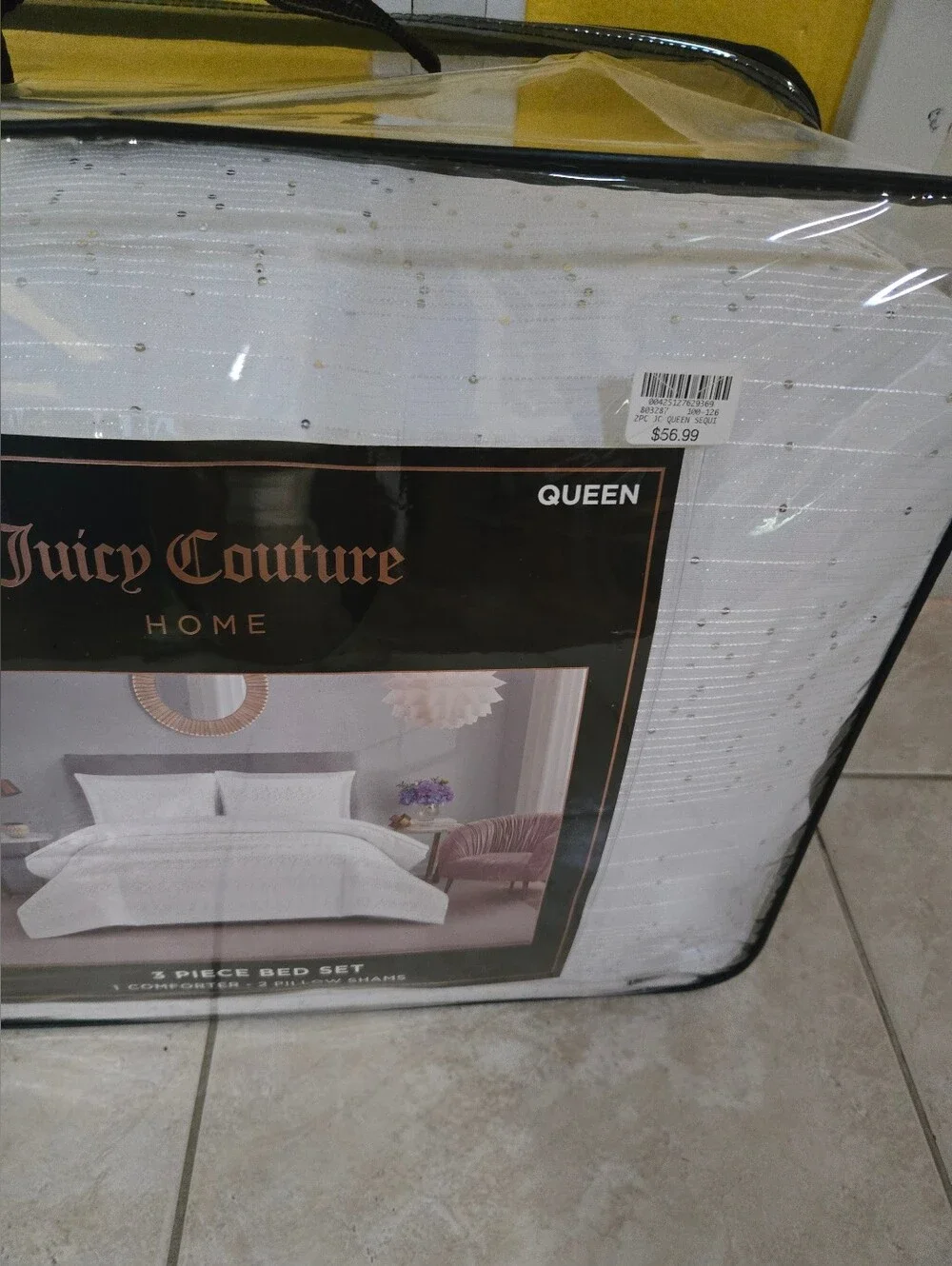 Juicy Couture White Quilted Comforter Set - Queen New  Sequins