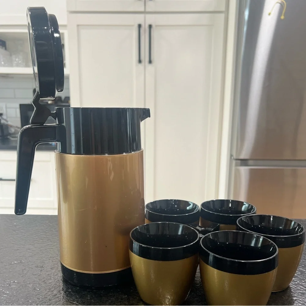Hormel Vintage Gold Black Hot Cold Beverage Insulated Server Pitcher 9”