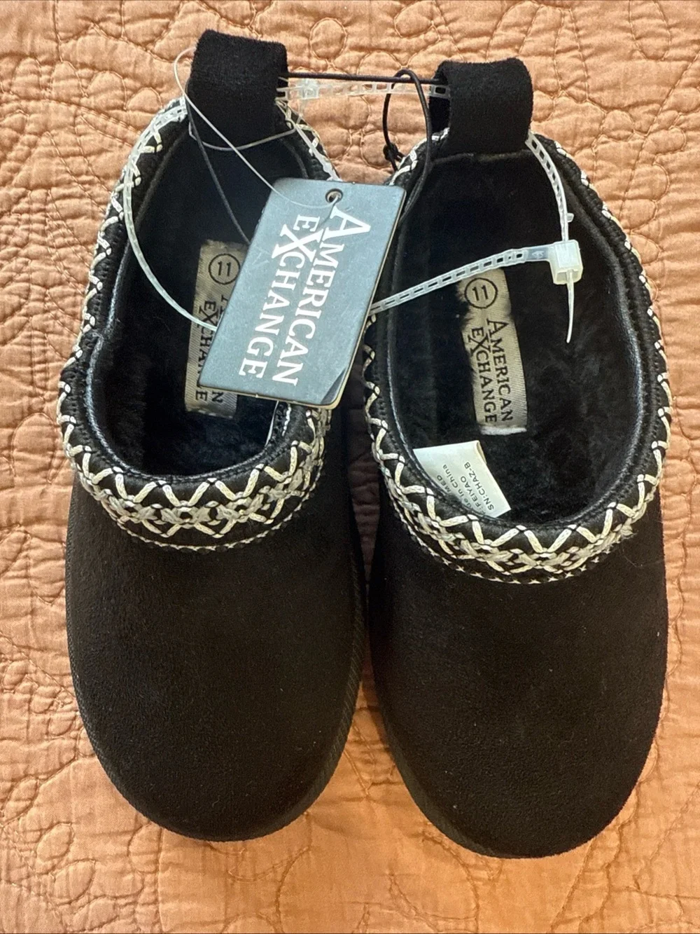 American Exchange Kids Black Slip-On Clog with Silver Braided Trim