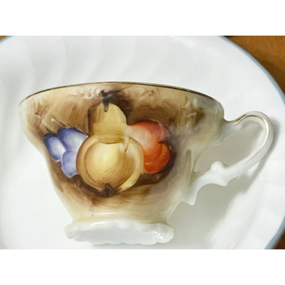 Vintage Tea Cup And Saucer Fruit Design Pear Grapes Gold Trim