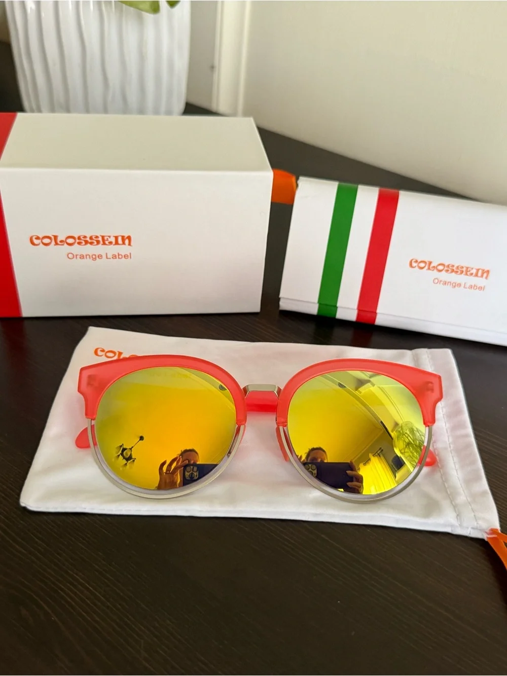 Colosseum Orange/Red Frame Yellow Mirrored Lenses Sunglasses
