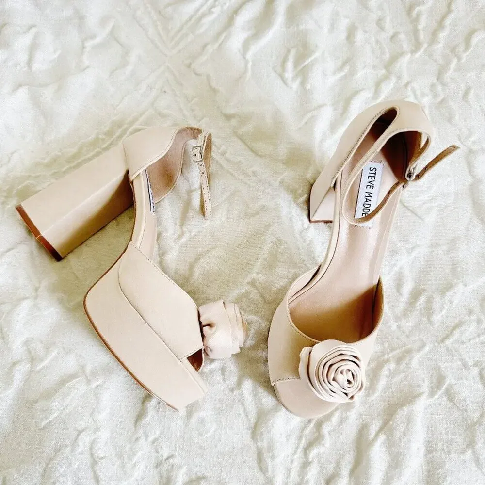 Steve Madden Luminesce Ankle Strap Peep Toe Platform Size 8.5 New