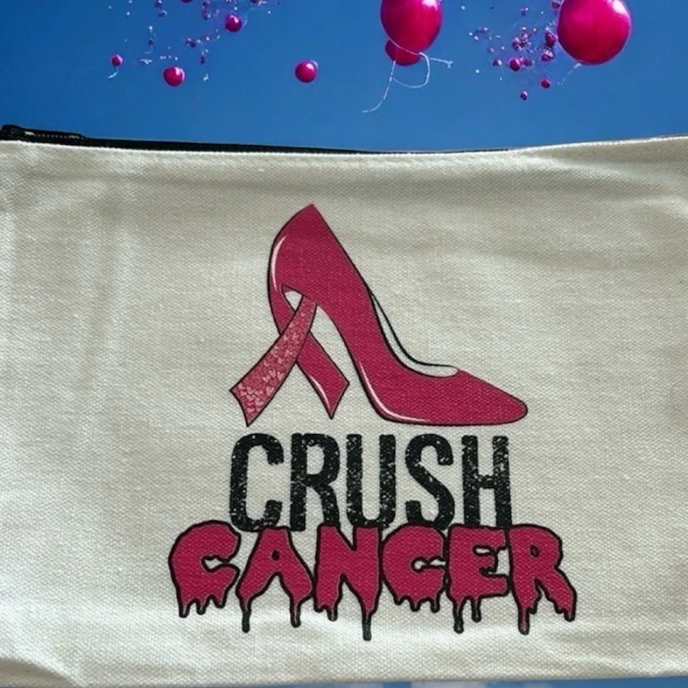 Breast Cancer Awareness Canvas Makeup Bags CRUSH CANCER / NEW