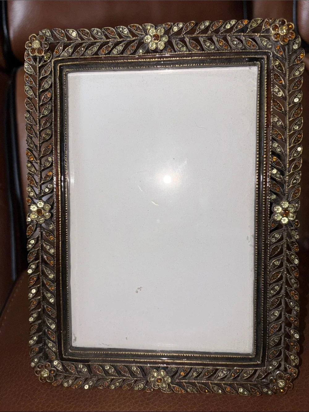 Ornate Floral and rhinestone Photo Frame - Gold