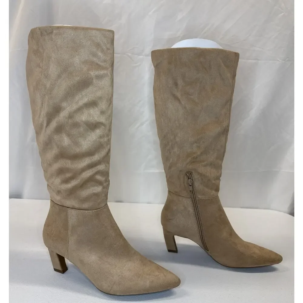 A New Day Raye Women's Faux Suede Knee High Tall Block Heel Boots Tan Size 8.5