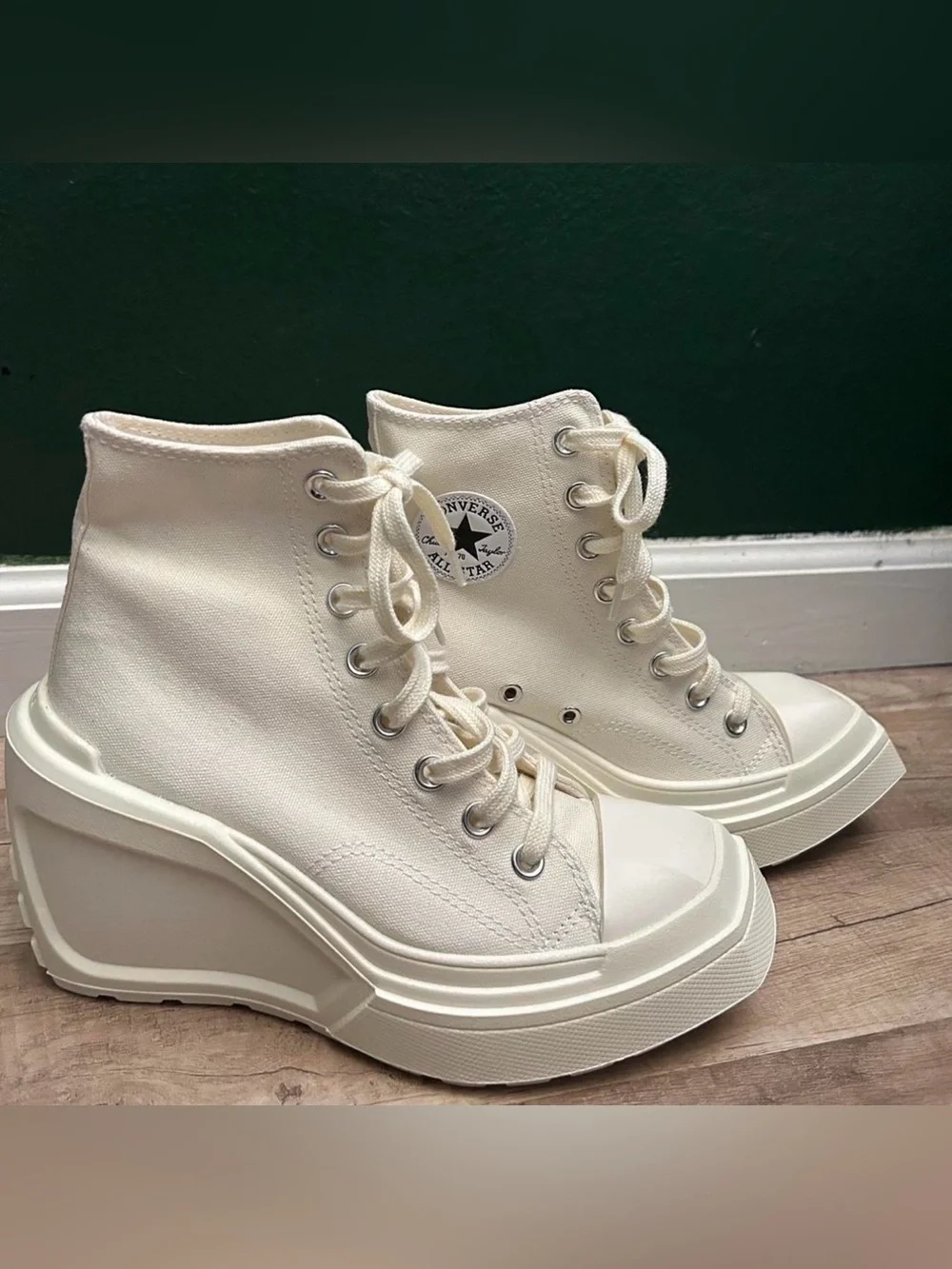 Converse Cream Platform Wedge High Top Sneakers
