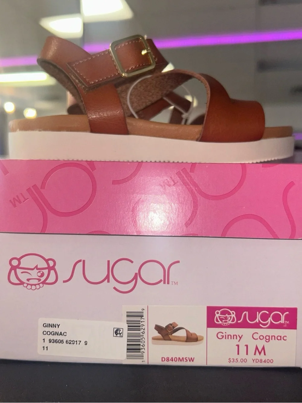 Sugar Ginny Cognac Sandals Girls NWT Multiple Sizes 2 4 11 12