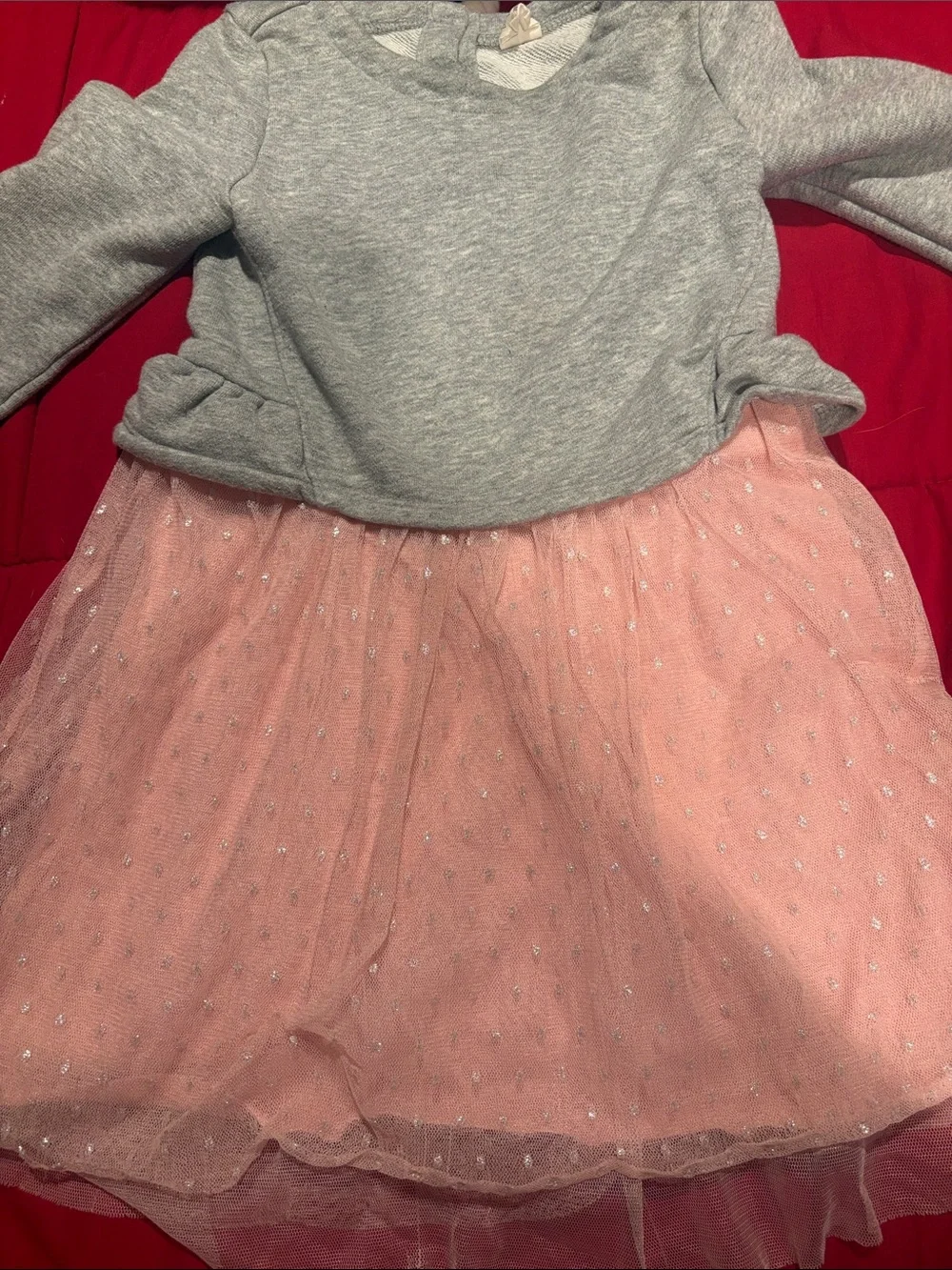 GAP Gray Knit Top with Pink Sparkle Tulle Skirt Dress