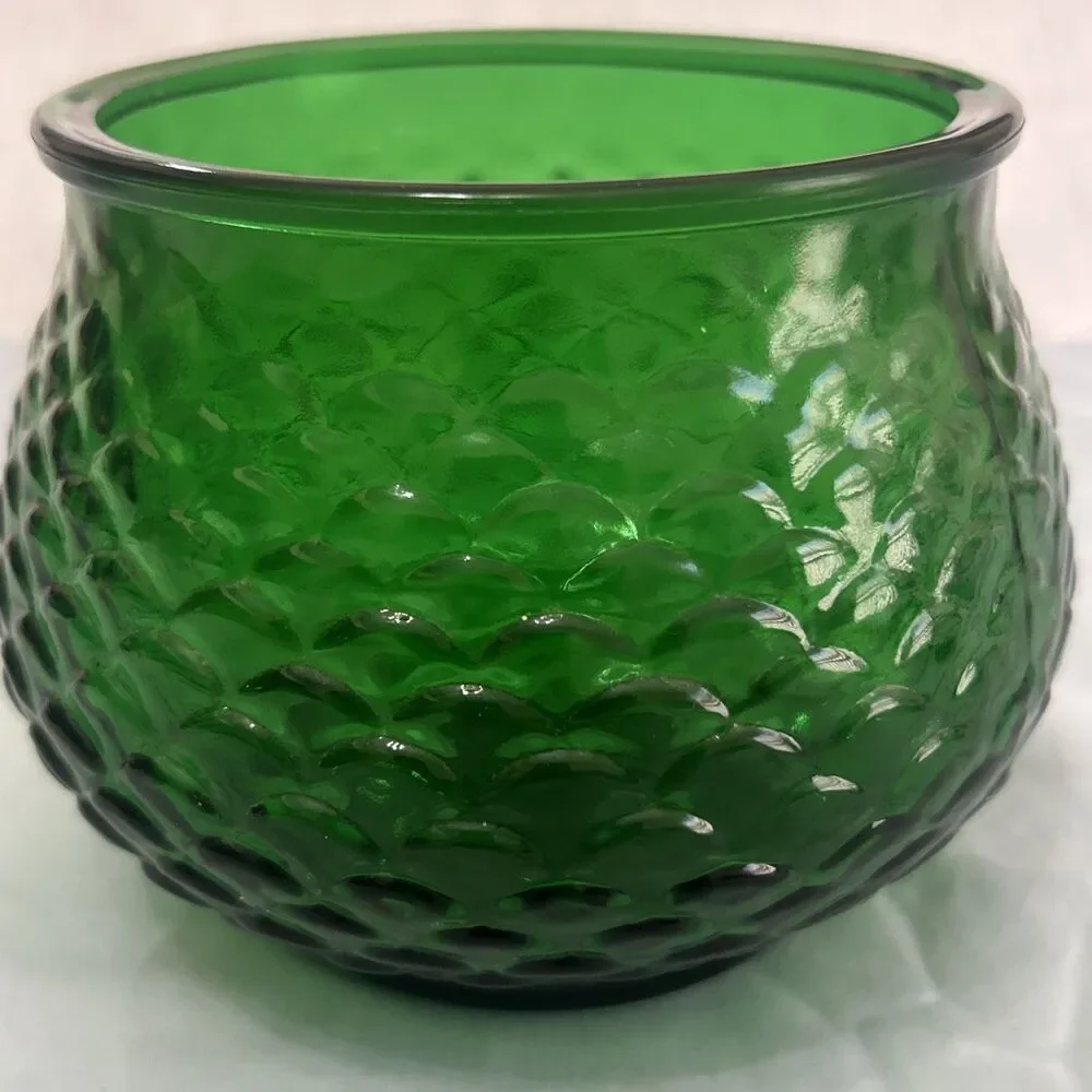 Vintage E. O. Brody Co. Forest Green Fish Scale Glass Vase Bowl 4”