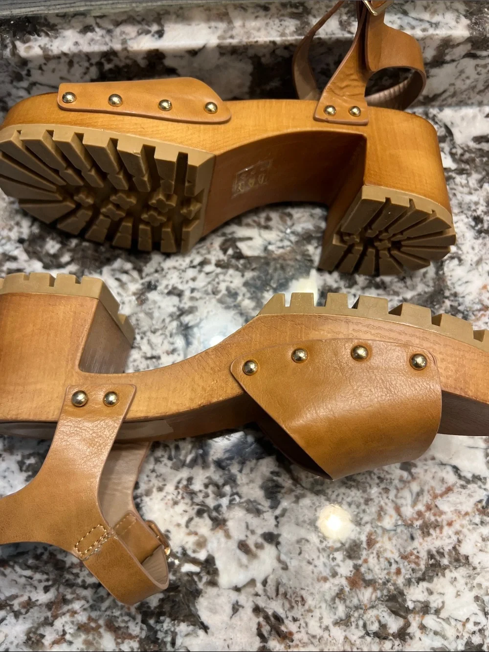 Call It Spring Tan Chunky Platform Sandal with Gold Studs