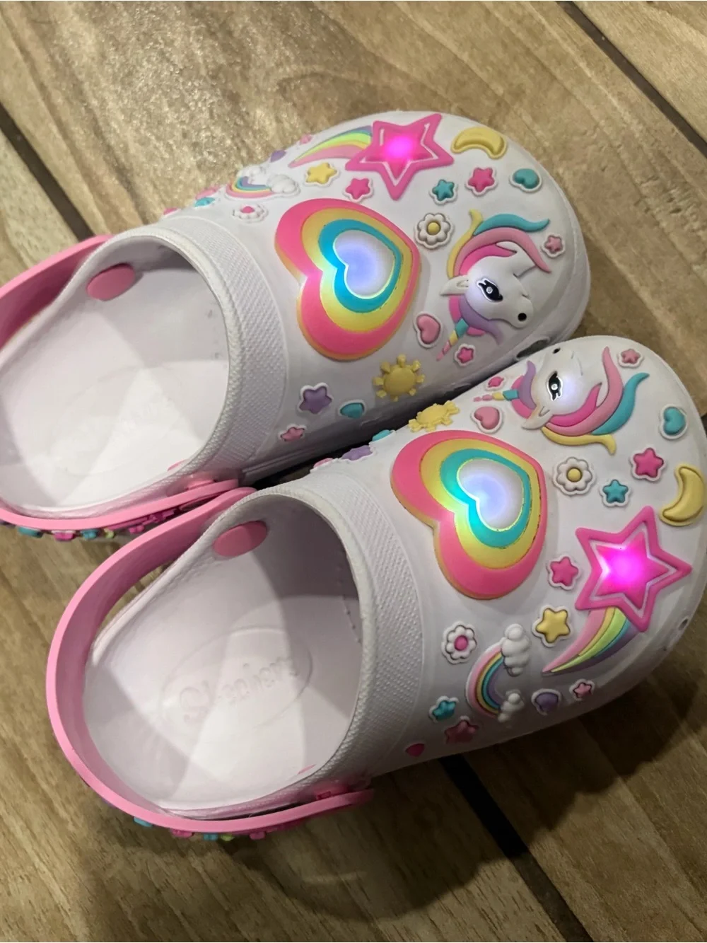 Kids Skechers Unicorn Heart Clogs - White and Pink