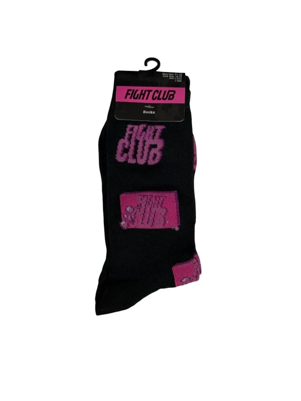 Fight Club Crew Socks Black Pink Movie Novelty Unisex 6-13 NWT