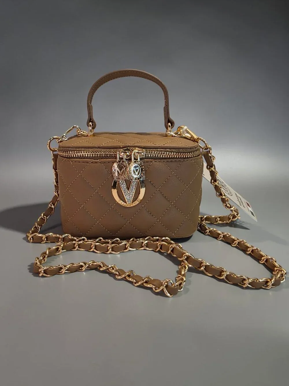 Quilted Taupe Shoulder or Cosmetic Bag by Valentino Orlandi  NWT FREE SHIPPING