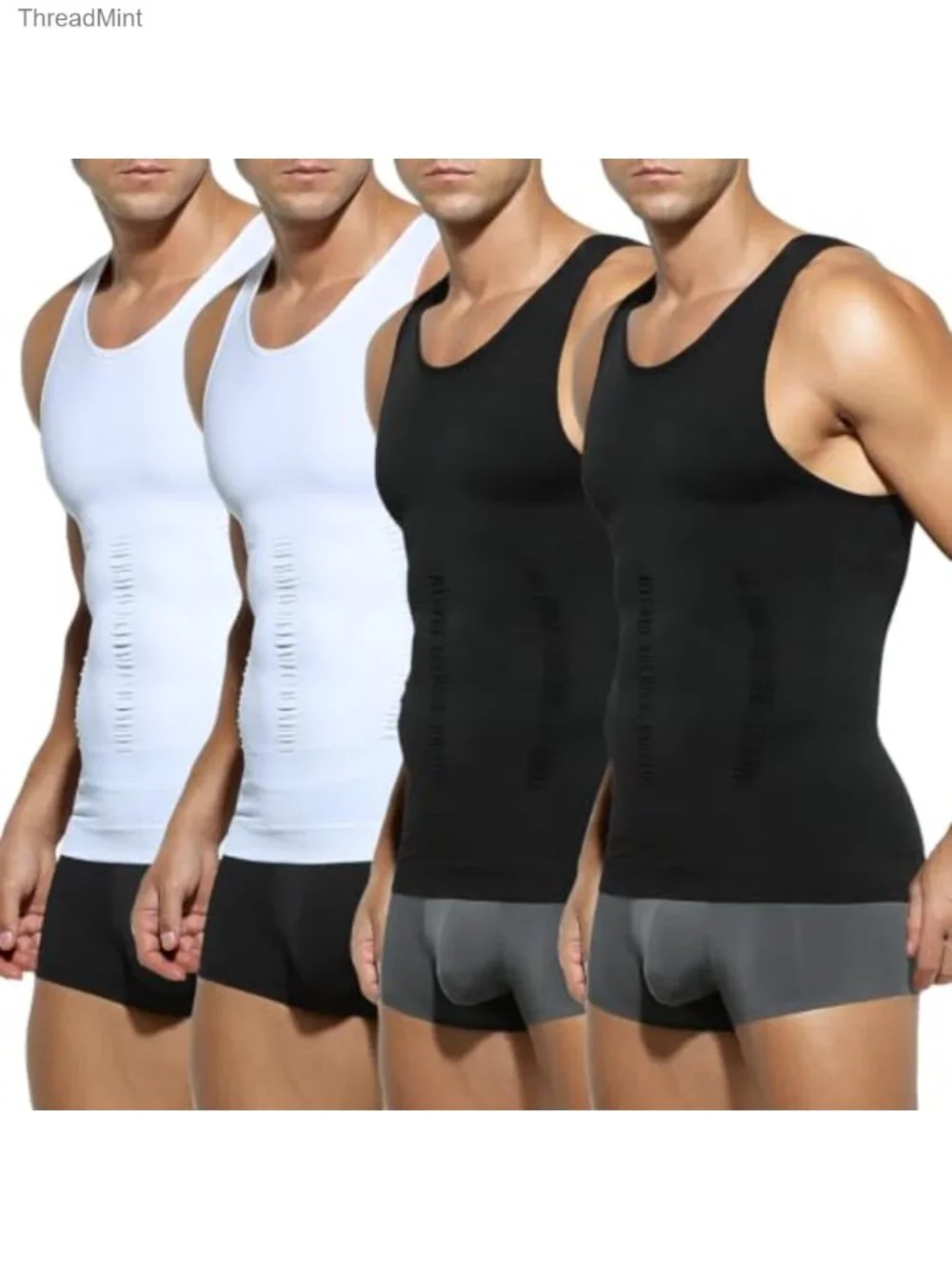 Compression Tank Top Body Shaper Undershirt Shapewear Men 4 Pack Nylon Spandex