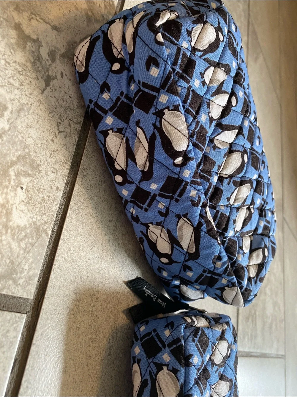 Vera Bradley Blue Penguin Intarsia Quilted Cosmetic Pouch Set of 2