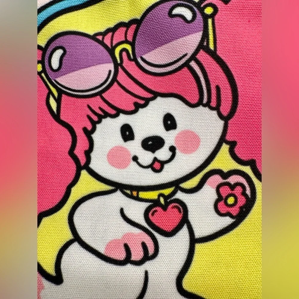 New Retro 80s Style Poochie Dog Pink Makeup Tech Pencil Bag w/ Charm - 8.5” x 6”