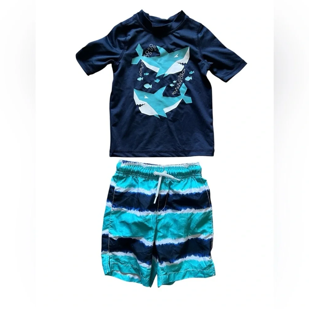 Children’s Place Toddler Boys Blue Shark Swim Set | 3T