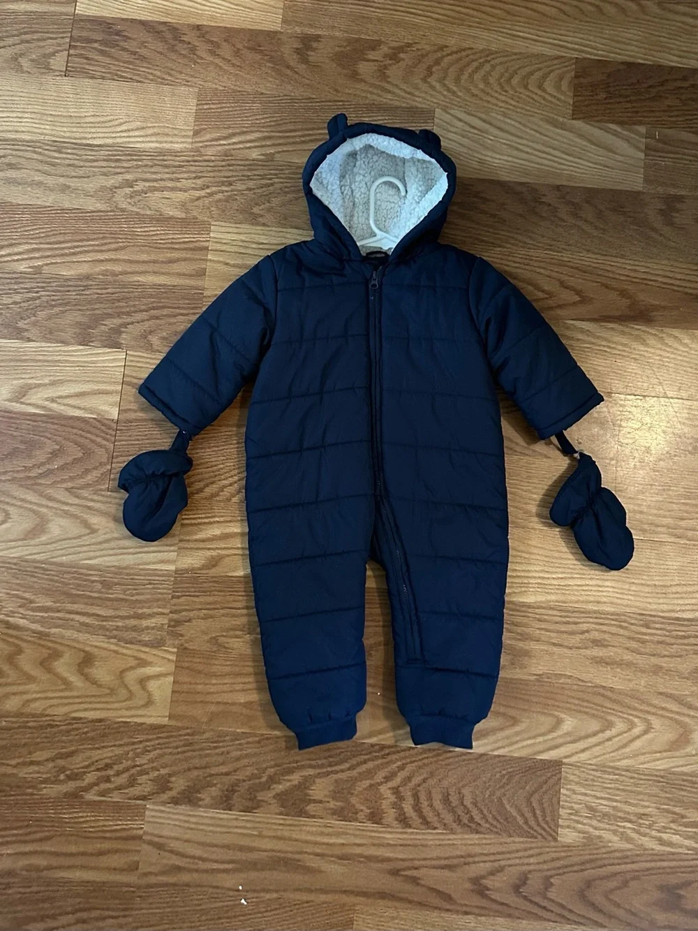 Children’s Place baby navy snowsuit with attached hood & mittens