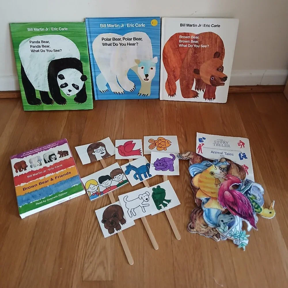 Eric Carle Set: Brown, Panda, Polar Bear HC + Flannel Story + Audio + Puppets
