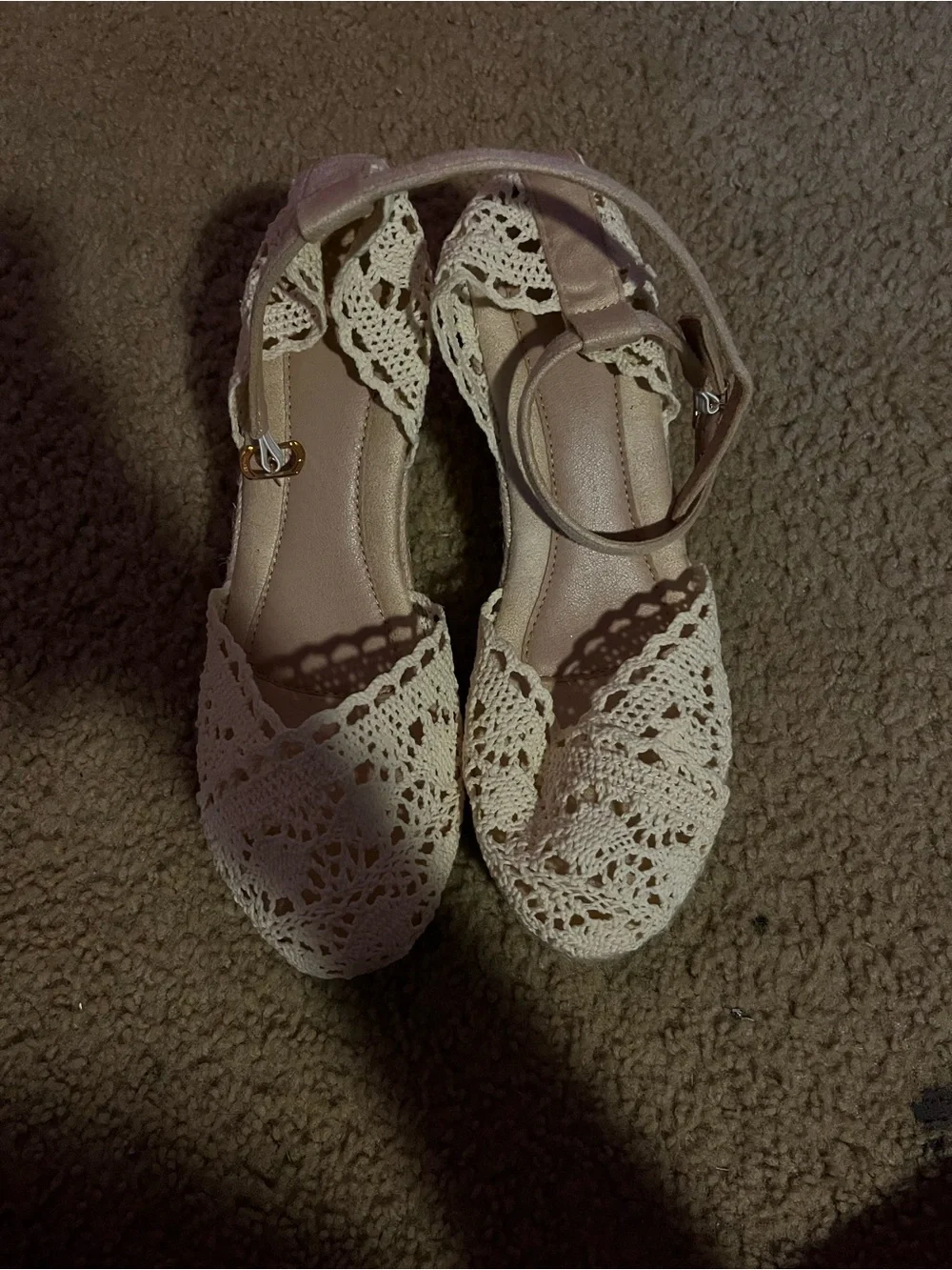 Tan and Cream Lace up Espadrille Wedges