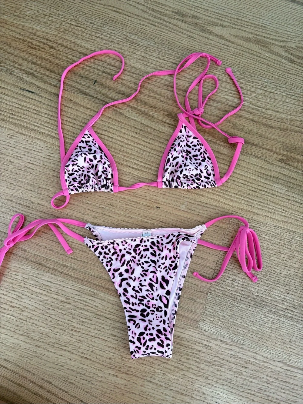 Frankie's Bikinis Pink Leopard Print Triangle Tie-Side Bikini
