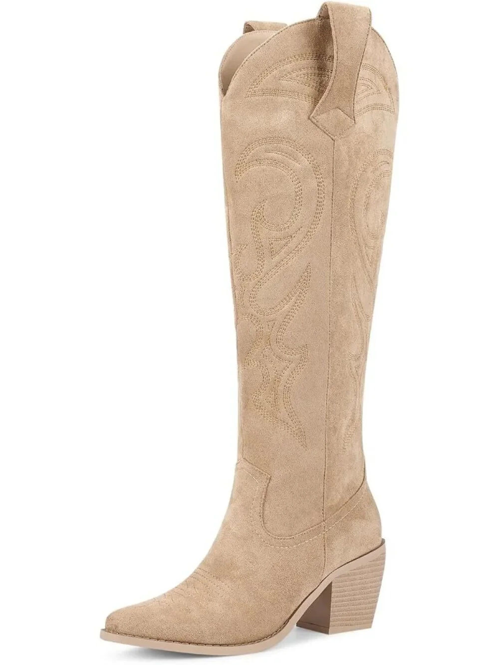 Women's apricot Western Knee High Cowgirl Boots Zipper Convenience Casual Wear