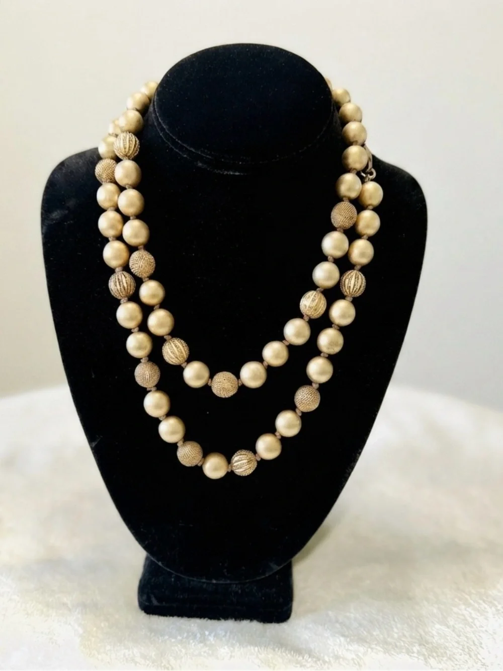 Set of 2 Vintage Ellen Tracy Gold Beaded Toggle Necklaces Layered Suede Y2K