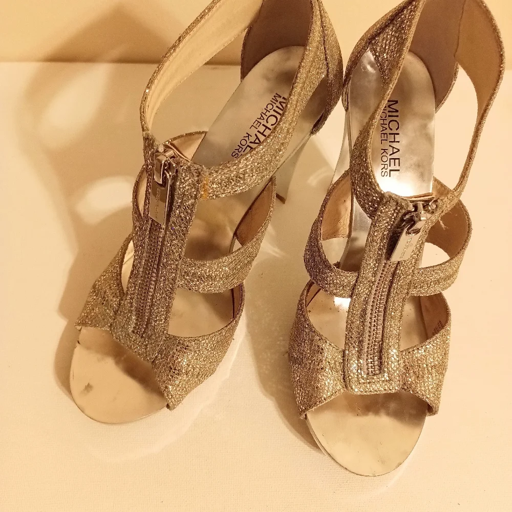Michael Kors Silver glitter platform heels size 8