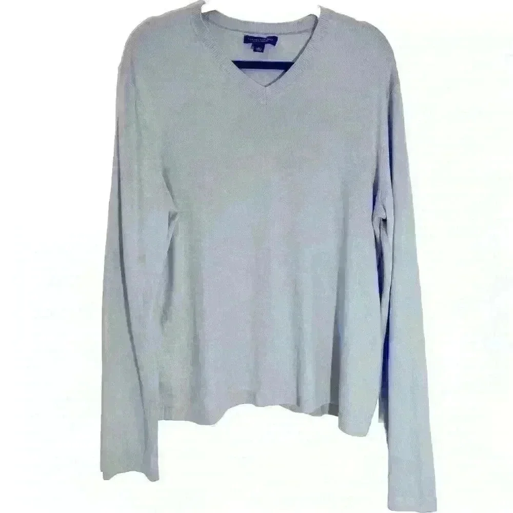 Men’s Banana Republic Silk  Cashmere V Neck Shirt Size L Blue