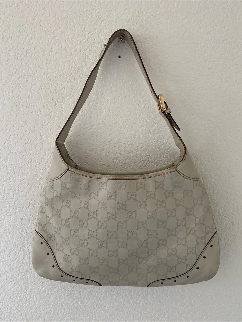 Gucci Beige Monogram Hobo Bag with Gold Hardware