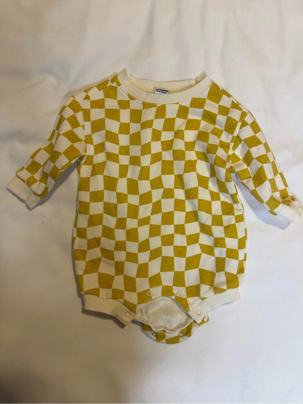 Old Navy Yellow and White Checkerboard Baby One-Piece